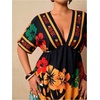 image:imageFloerns Womens Plus Size Hawaiian Tropical V Neck Long DressBlack and Orange