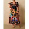 image:imageFloerns Womens Plus Size Hawaiian Tropical V Neck Long DressBlack and Orange
