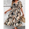 image:imageFloerns Womens Plus Size Hawaiian Tropical V Neck Long DressBrown Multi
