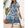 image:imageFloerns Womens Plus Size Hawaiian Tropical V Neck Long DressWhite Lake Blue Multi