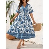 image:imageFloerns Womens Plus Size Hawaiian Tropical V Neck Long DressWhite Lake Blue Multi