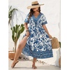 image:imageFloerns Womens Plus Size Hawaiian Tropical V Neck Long DressWhite Lake Blue Multi