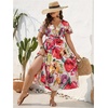 image:imageFloerns Womens Plus Size Hawaiian Tropical V Neck Long DressWhite Red Multi