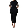 image:imageFloerns Womens Plus Size Lace Midi Dress Patchwork V Neck Ruched Bodycon Night Out Party DressesBlack