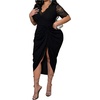 image:imageFloerns Womens Plus Size Lace Midi Dress Patchwork V Neck Ruched Bodycon Night Out Party DressesBlack