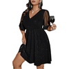 image:imageFloerns Womens Plus Size Mesh Flounce Sleeve V Neck Glitter A Line DressBlack
