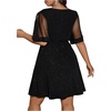 image:imageFloerns Womens Plus Size Mesh Flounce Sleeve V Neck Glitter A Line DressBlack
