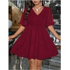 image:imageFloerns Womens Plus Size Mesh Flounce Sleeve V Neck Glitter A Line DressBurgundy