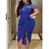 image:imageFloerns Womens Plus Size Mesh Short Sleeve Midi Dress Split Ruched Night Out Party Bodycon DressesRoyal Blue