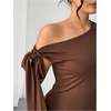 image:imageFloerns Womens Plus Size Off The Shoulder Elegant Party Dress Knot Side Wedding Guest Summer Mini DressesBrown