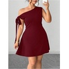image:imageFloerns Womens Plus Size Off The Shoulder Elegant Party Dress Knot Side Wedding Guest Summer Mini DressesBurgundy