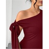 image:imageFloerns Womens Plus Size Off The Shoulder Elegant Party Dress Knot Side Wedding Guest Summer Mini DressesBurgundy