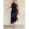 image:imageFloerns Womens Plus Size Satin Lace Halter Neck Wedding Guest Long DressBlack