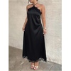 image:imageFloerns Womens Plus Size Satin Lace Halter Neck Wedding Guest Long DressBlack