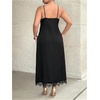 image:imageFloerns Womens Plus Size Satin Lace Halter Neck Wedding Guest Long DressBlack
