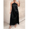 image:imageFloerns Womens Plus Size Satin Lace Halter Neck Wedding Guest Long DressBlack