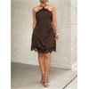 image:imageFloerns Womens Plus Size Satin Lace Trim Halter Dress Sleeveless Evening Party Night Out DressesBrown