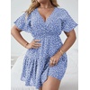 image:imageFloerns Womens Plus Size V Neck Short Sleeve Ruffle Hem A Line Short DressBlue