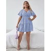 image:imageFloerns Womens Plus Size V Neck Short Sleeve Ruffle Hem A Line Short DressBlue