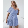 image:imageFloerns Womens Plus Size V Neck Short Sleeve Ruffle Hem A Line Short DressBlue