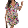 image:imageFloerns Womens Plus Size V Neck Short Sleeve Ruffle Hem A Line Short DressMulti Floral