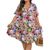 image:imageFloerns Womens Plus Size V Neck Short Sleeve Ruffle Hem A Line Short DressMulti Floral