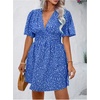 image:imageFloerns Womens Plus Size V Neck Short Sleeve Ruffle Hem A Line Short DressRoyal Blue
