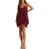 image:imageFloerns Womens Ruffle Mini Dress Tie Shoulder Sleeveless Cocktail SundressBurgundy
