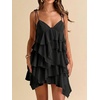 image:imageFloerns Womens Ruffle Mini Dress Tie Shoulder Sleeveless Cocktail SundressDark Black