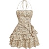 image:imageFloerns Womens Floral Halter Ruffle Tiered Cute Summer Mini DressApricot