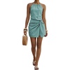 image:imageFloerns Womens Halter Backless Linen Wrap Mini Dress Tie Waist SundressBlue