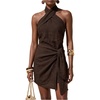 image:imageFloerns Womens Halter Backless Linen Wrap Mini Dress Tie Waist SundressBrown