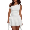 image:imageFloerns Womens Off The Shoulder Mini Dress Sleeveless Layered Ruffle Y2k Going Out DressesWhite
