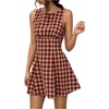 image:imageFloerns Womens Plaid Sleeveless Mini Dress Crew Neck Ruched Short DressesRed