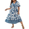 image:imageFloerns Womens Plus Size Hawaiian Tropical V Neck Long DressWhite Lake Blue Multi