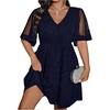 image:imageFloerns Womens Plus Size Mesh Flounce Sleeve V Neck Glitter A Line DressDeep Blue
