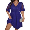 image:imageFloerns Womens Plus Size Mesh Flounce Sleeve V Neck Glitter A Line DressRoyal Blue