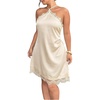 image:imageFloerns Womens Plus Size Satin Lace Trim Halter Dress Sleeveless Evening Party Night Out DressesApricot