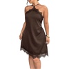 image:imageFloerns Womens Plus Size Satin Lace Trim Halter Dress Sleeveless Evening Party Night Out DressesBrown