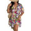 image:imageFloerns Womens Plus Size V Neck Short Sleeve Ruffle Hem A Line Short DressMulti Floral