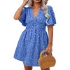 image:imageFloerns Womens Plus Size V Neck Short Sleeve Ruffle Hem A Line Short DressRoyal Blue