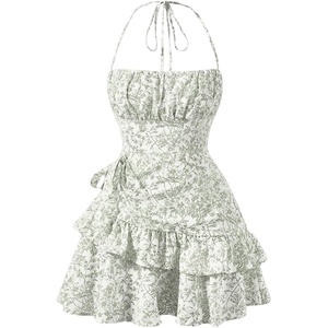 image:imageFloerns Womens Floral Halter Ruffle Tiered Cute Summer Mini DressGreen
