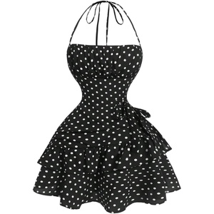 image:imageFloerns Womens Floral Halter Ruffle Tiered Cute Summer Mini DressPolka Black