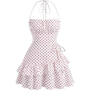 image:imageFloerns Womens Floral Halter Ruffle Tiered Cute Summer Mini DressRed Polka Dots
