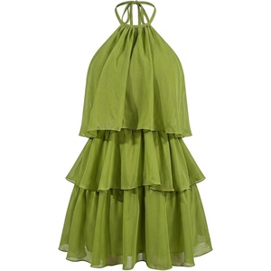 image:imageFloerns Womens Halter Sleeveless Tiered Layered Ruffle Mesh Mini DressesGreen