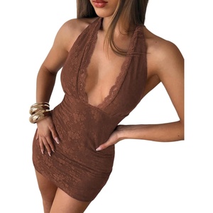 image:imageFloerns Womens Leopard Print Halter Backless Lace Mini Going Out DressesDeep Brown
