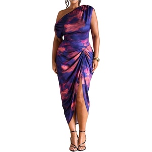 image:imageFloerns Womens Plus Size Asymmetrical Neck Ruched Slit Hem Cocktail DressDark Purple