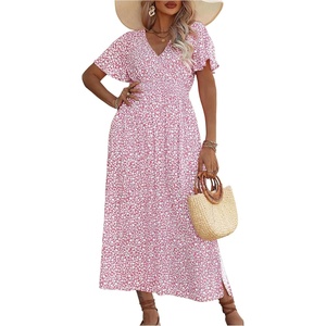 image:imageFloerns Womens Plus Size Hawaiian Tropical V Neck Long DressLight Pink
