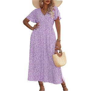 image:imageFloerns Womens Plus Size Hawaiian Tropical V Neck Long DressPurple