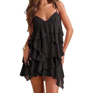 image:imageFloerns Womens Ruffle Mini Dress Tie Shoulder Sleeveless Cocktail SundressDark Black